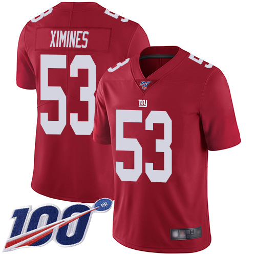 Men New York Giants #53 Oshane Ximines Red Limited Red Inverted Legend 100th Season Football NFL Jersey